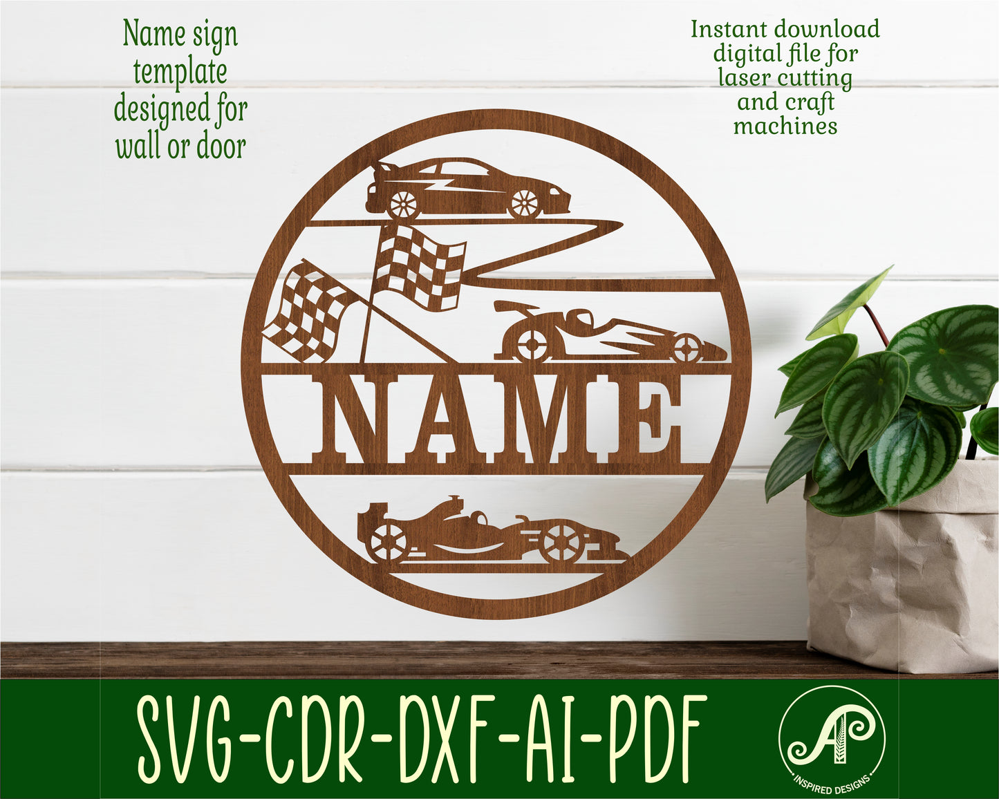 Racing cars name wall sign. SVG / DXF / AI / PDF / CDR