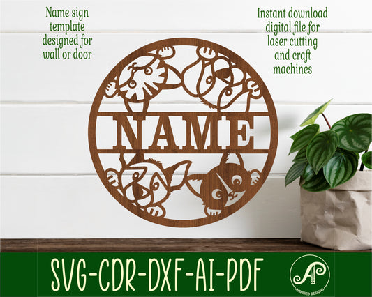 Cat and Dog name wall sign. SVG / DXF / AI / PDF / CDR