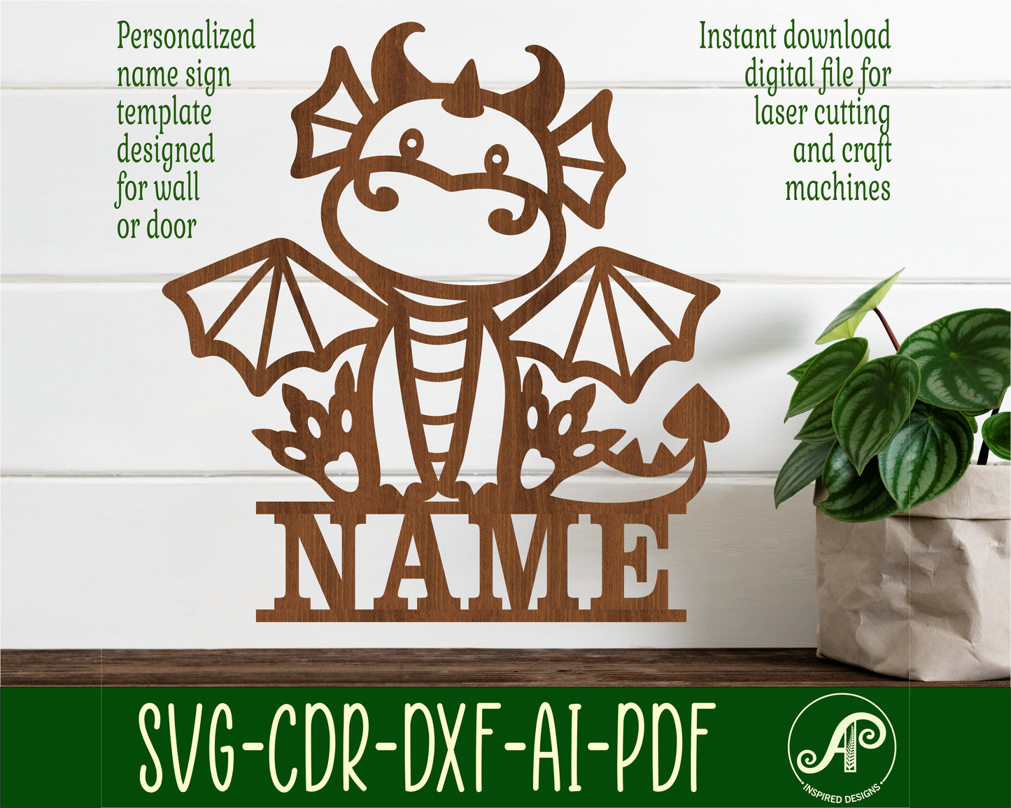 Cute Dragon shape name sign SVG / DXF / AI / PDF / CDR