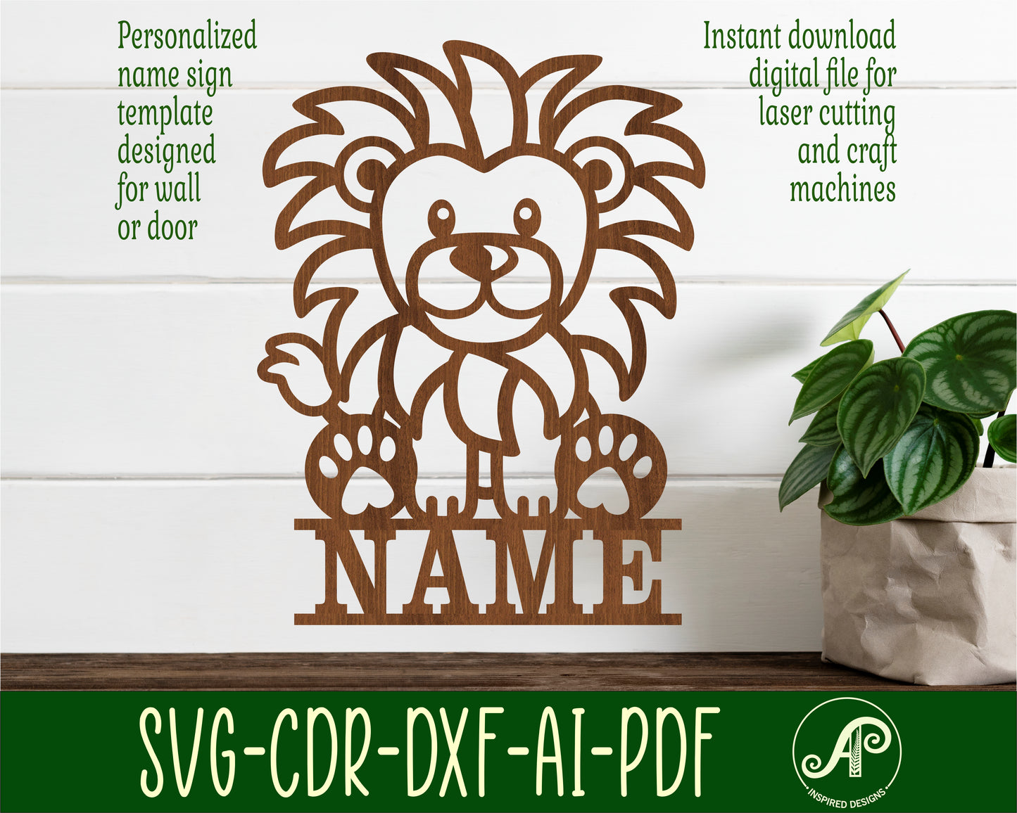 Lion shape name sign SVG / DXF / AI / PDF / CDR