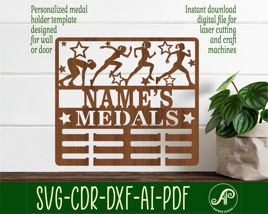 Runner female medal holder sign. SVG / DXF / AI / PDF / CDR