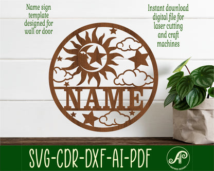 Sun and moon name wall sign. SVG / DXF / AI / PDF / CDR