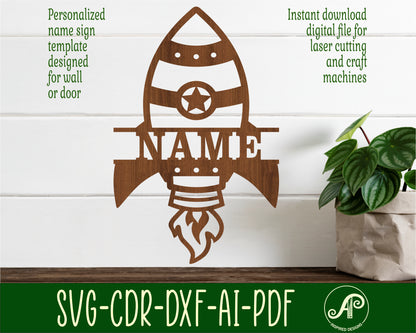 Rocket shape name sign SVG / DXF / AI / PDF / CDR