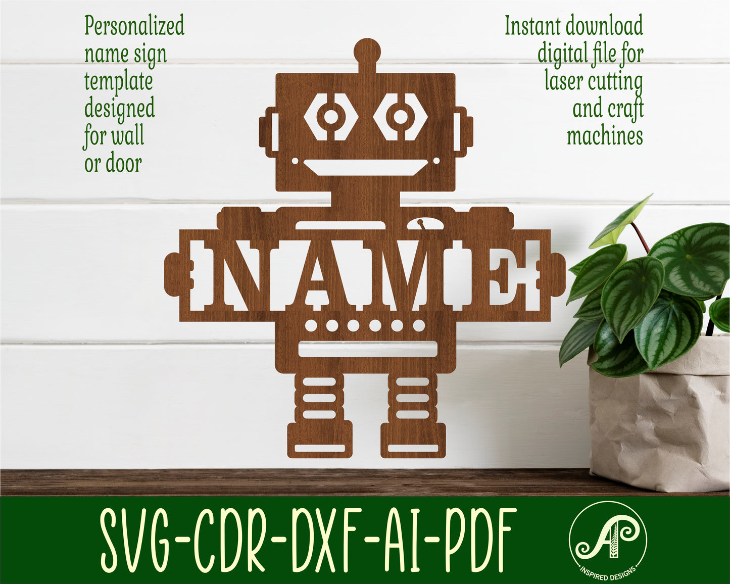 Robot shape name sign SVG / DXF / AI / PDF / CDR