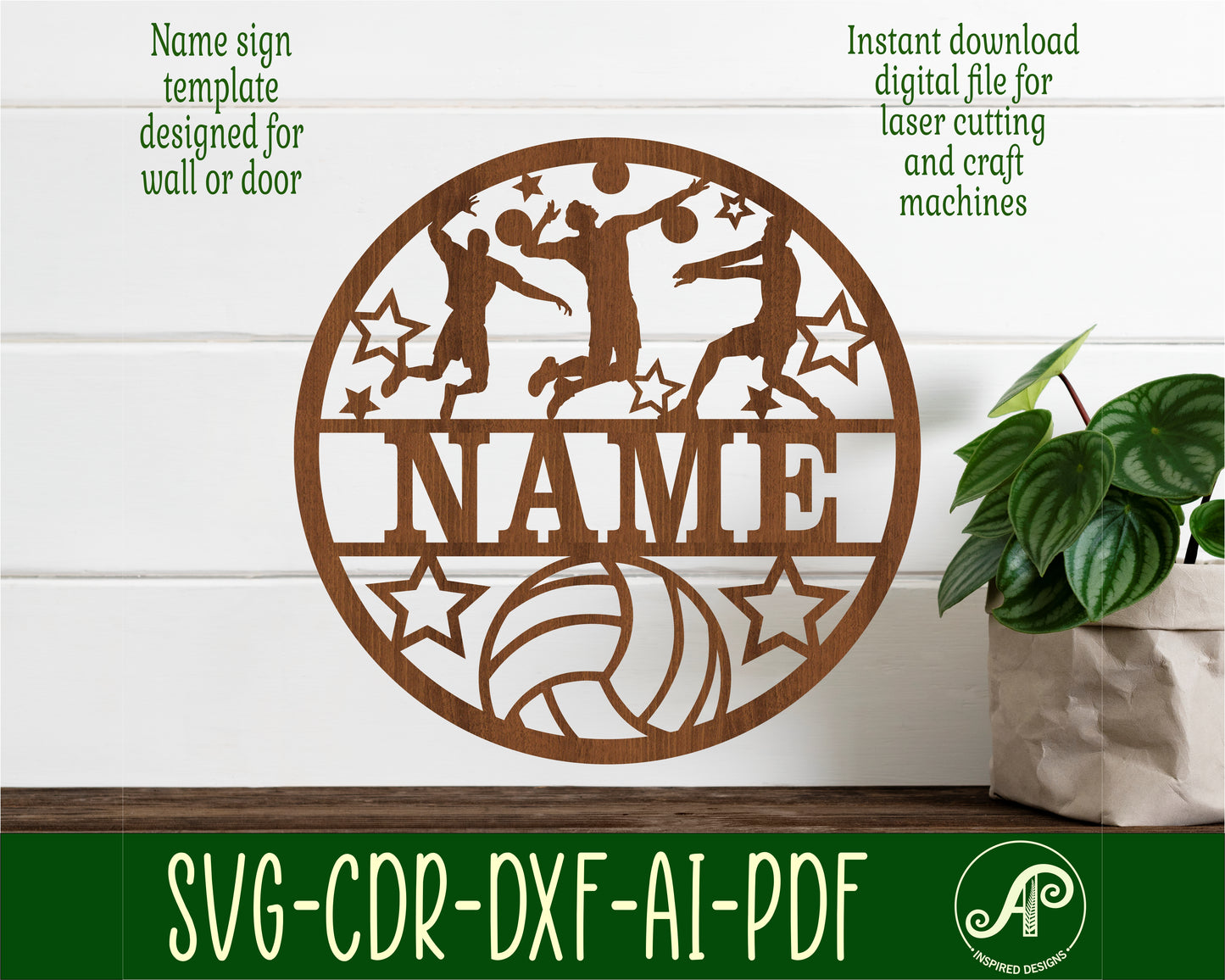 Volleyball male name wall sign. SVG / DXF / AI / PDF / CDR