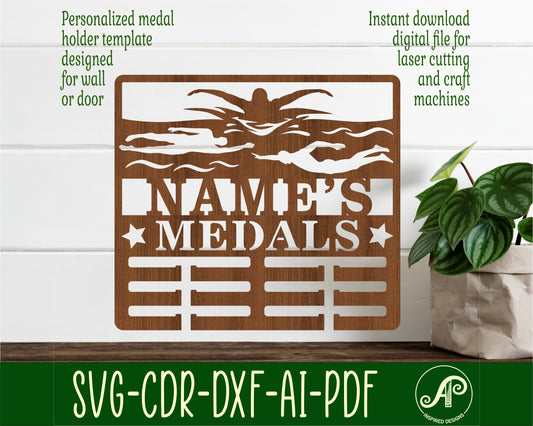 Swimming male medal holder sign. SVG / DXF / AI / PDF / CDR