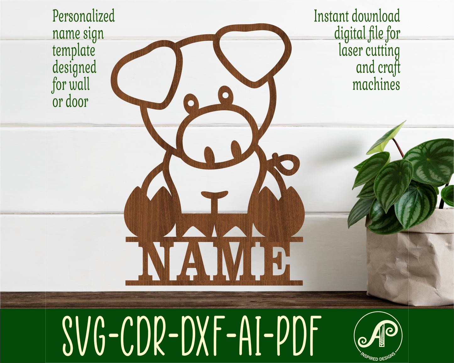 Cute Pig shape name sign SVG / DXF / AI / PDF / CDR