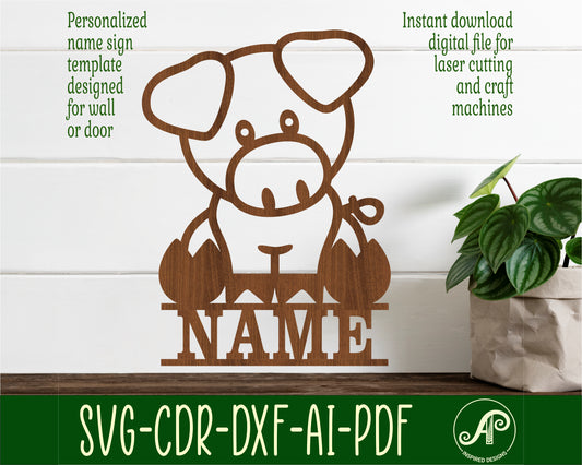 Cute Pig shape name sign SVG / DXF / AI / PDF / CDR