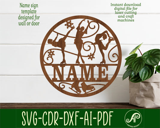 Ice skater name wall sign. SVG / DXF / AI / PDF / CDR