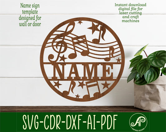 Music name wall sign. SVG / DXF / AI / PDF / CDR