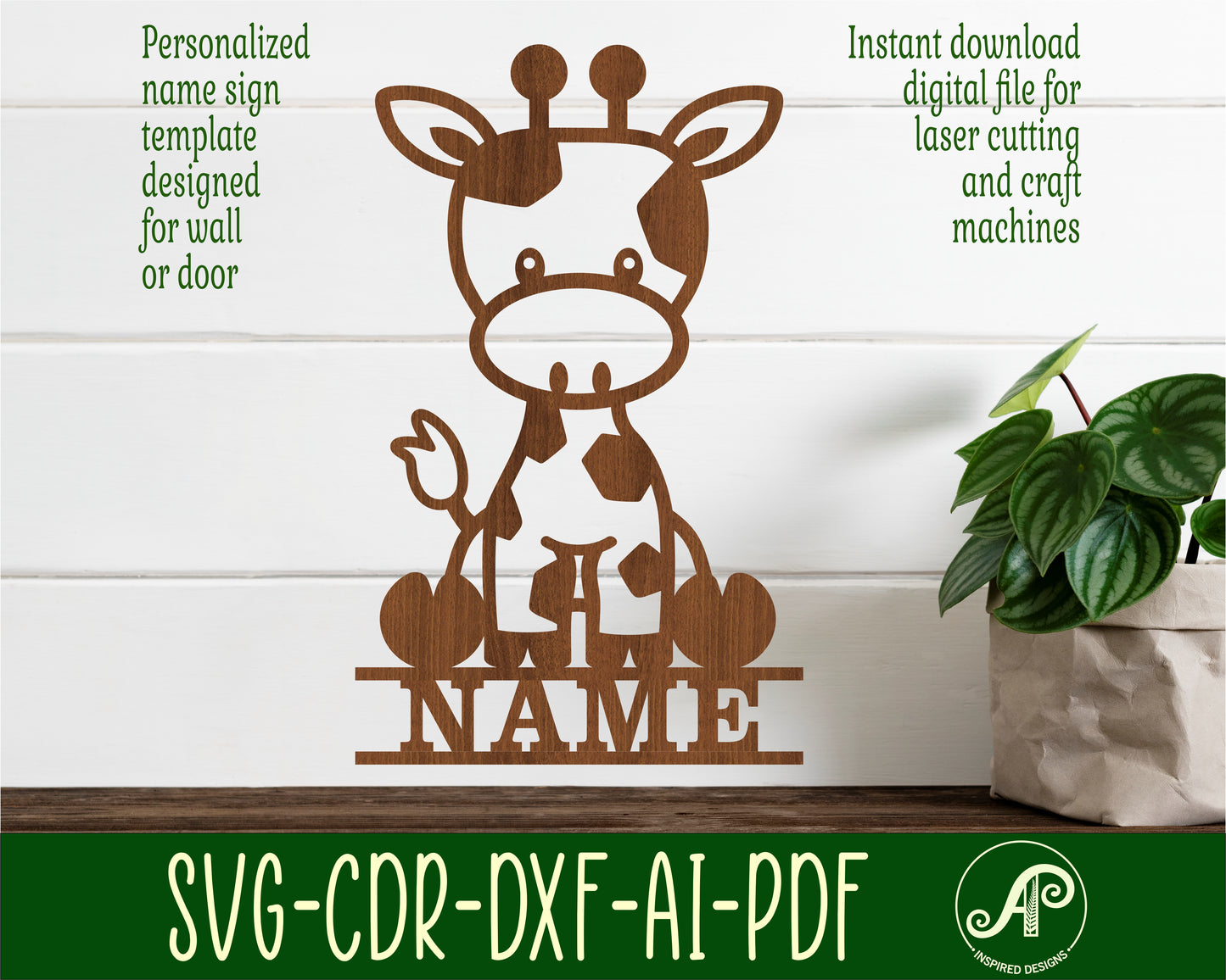 Giraffe shape name sign SVG / DXF / AI / PDF / CDR