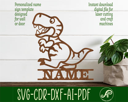 Cute T rex shape name sign SVG / DXF / AI / PDF / CDR