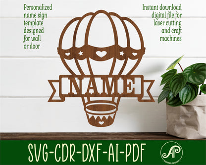 Hot air balloon shape name sign SVG / DXF / AI / PDF / CDR