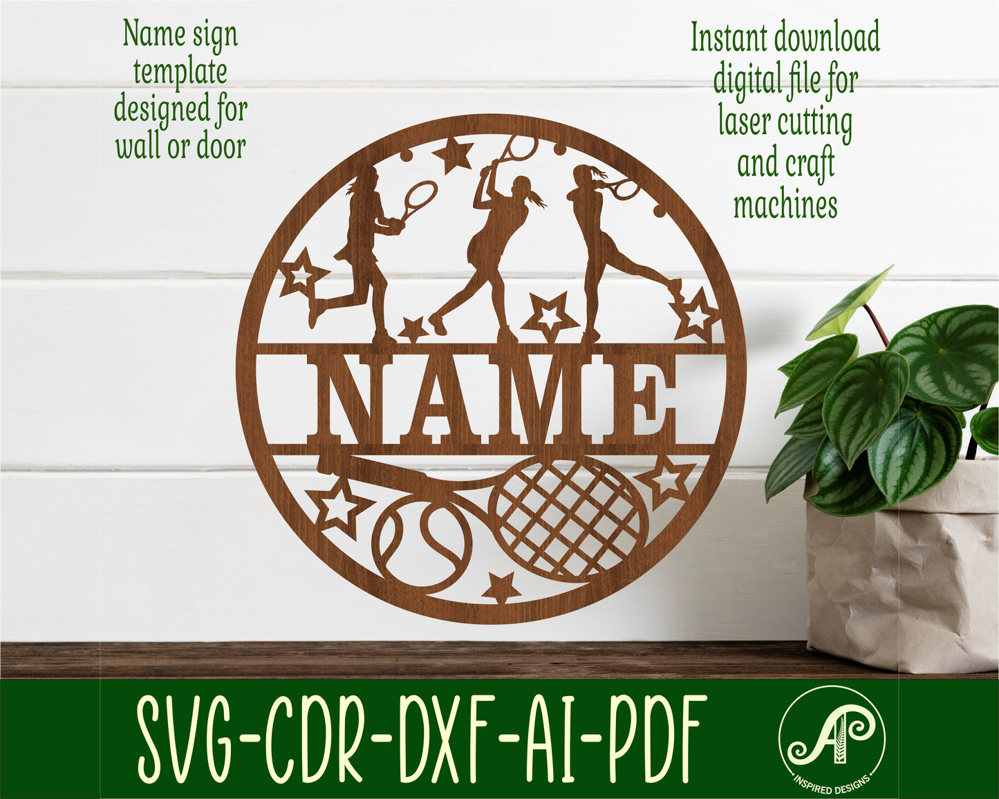 Tennis female name wall sign. SVG / DXF / AI / PDF / CDR