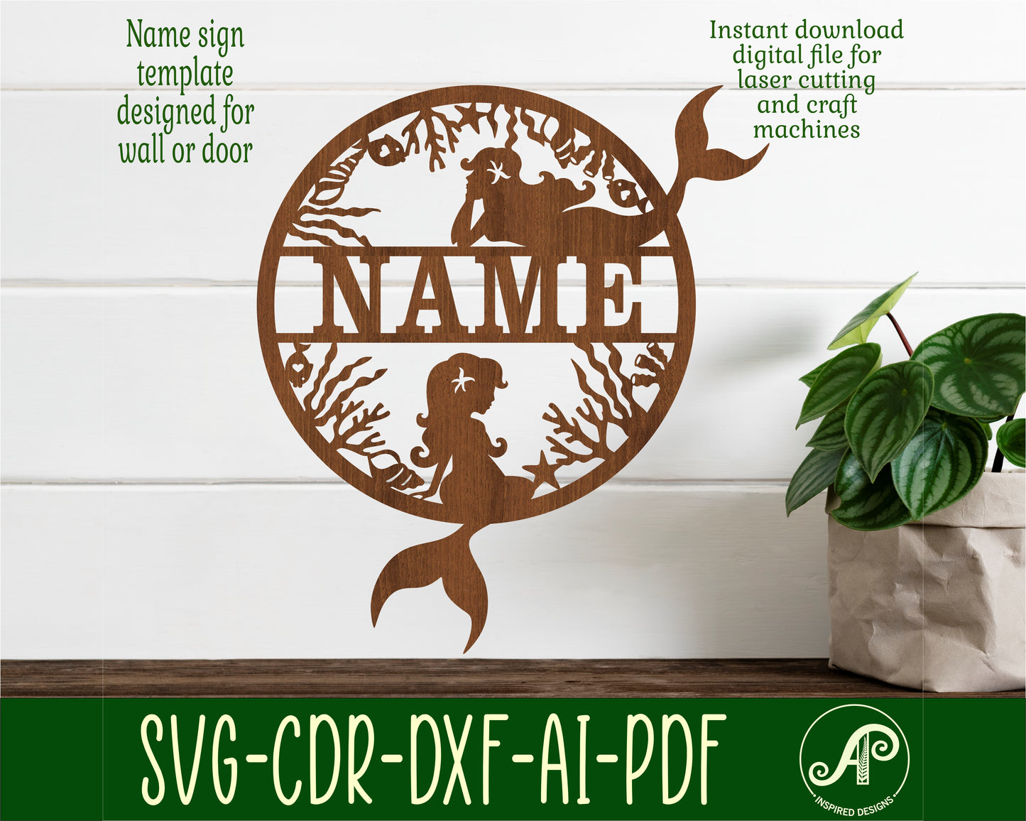 Mermaids name wall sign. SVG / DXF / AI / PDF / CDR