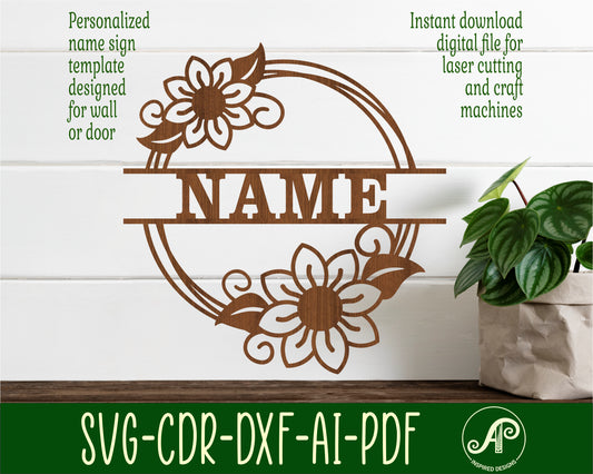 Flower wreath shape name sign SVG / DXF / AI / PDF / CDR