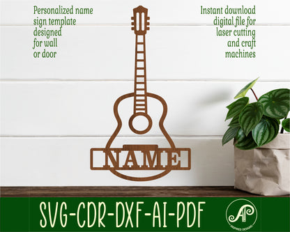 Acoustic guitar shape name sign SVG / DXF / AI / PDF / CDR