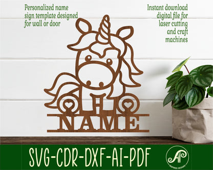 Cute unicorn shape name sign SVG / DXF / AI / PDF / CDR