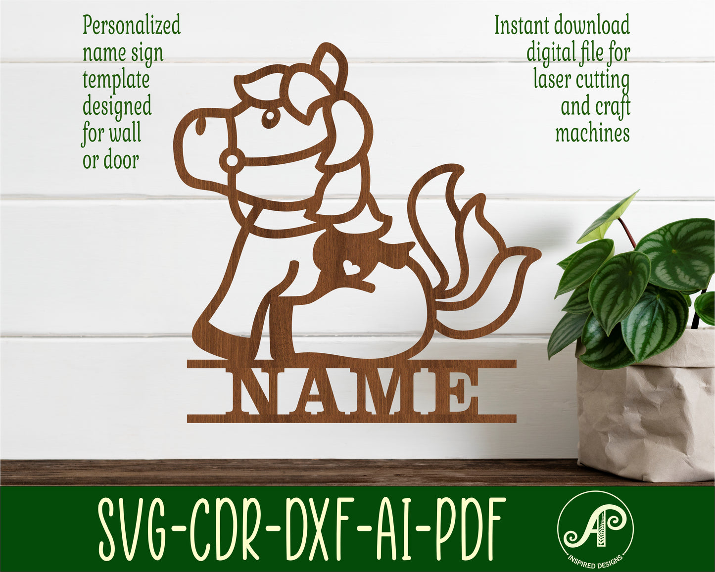 Cute horse shape name sign SVG / DXF / AI / PDF / CDR