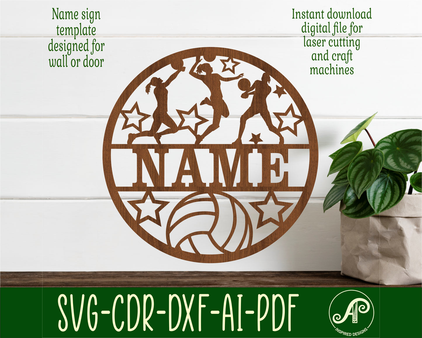 Volleyball female name wall sign. SVG / DXF / AI / PDF / CDR