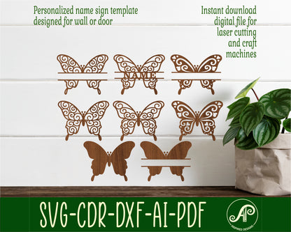 Swirl butterfly shape name sign SVG / DXF / AI / PDF / CDR