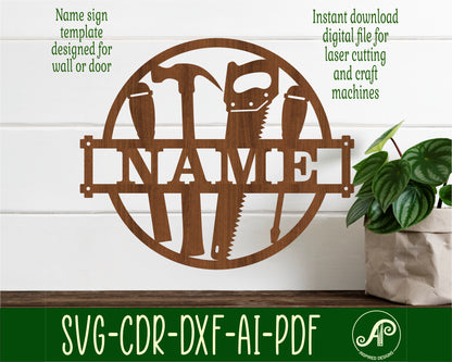 Tools wood working name wall sign. SVG / DXF / AI / PDF / CDR