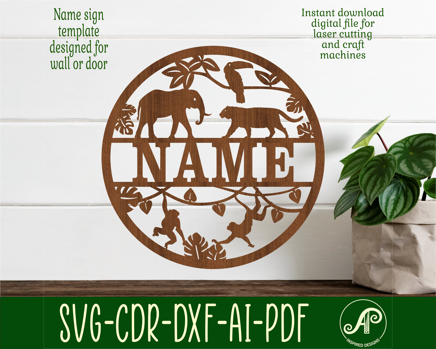 Jungle name wall sign. SVG / DXF / AI / PDF / CDR