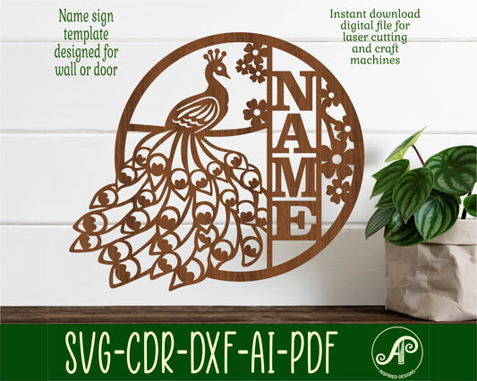 Peacock name wall sign. SVG / DXF / AI / PDF / CDR