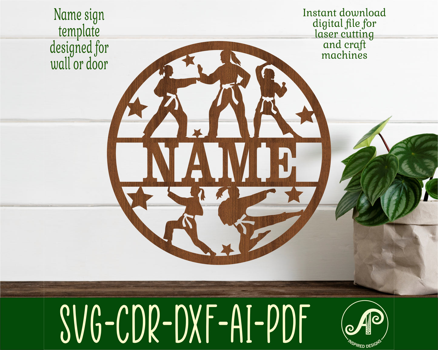 Karate female name wall sign. SVG / DXF / AI / PDF / CDR