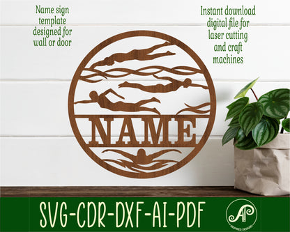 Swimmer female name wall sign. SVG / DXF / AI / PDF / CDR