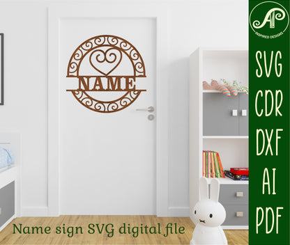 Heart name wall sign. SVG / DXF / AI / PDF / CDR