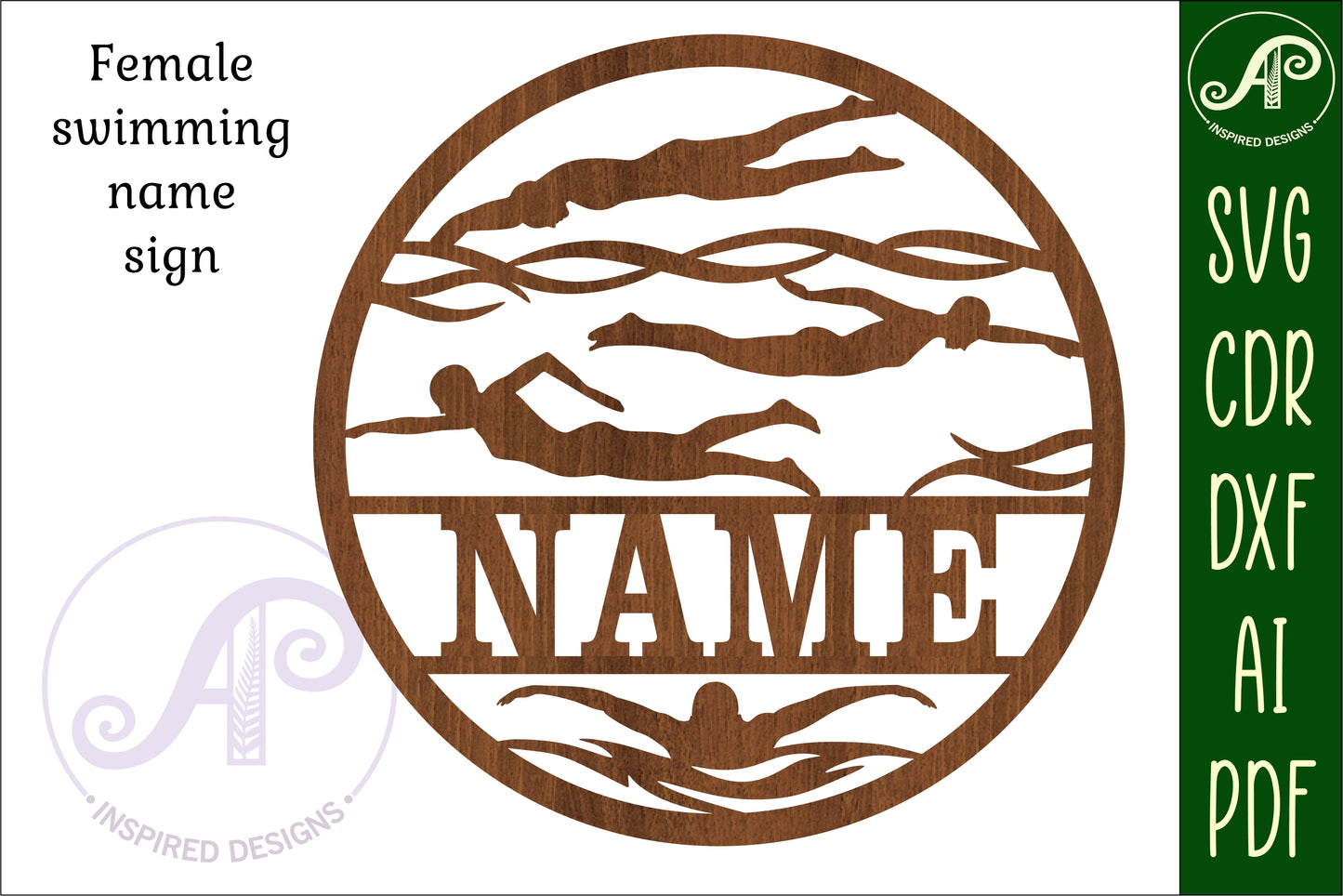 Swimmer female name wall sign. SVG / DXF / AI / PDF / CDR