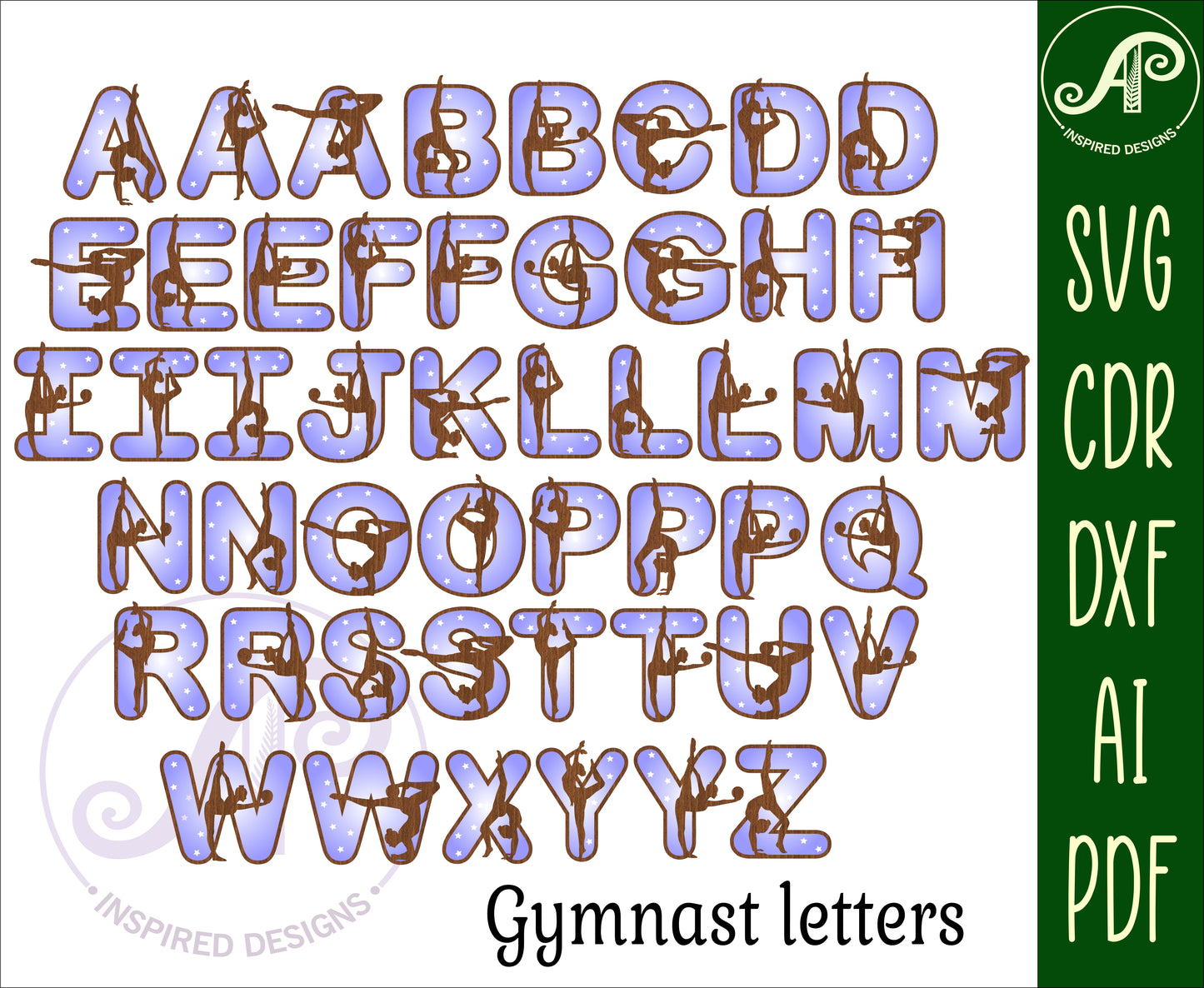 Gymnast alphabet letter set. 49 letter options