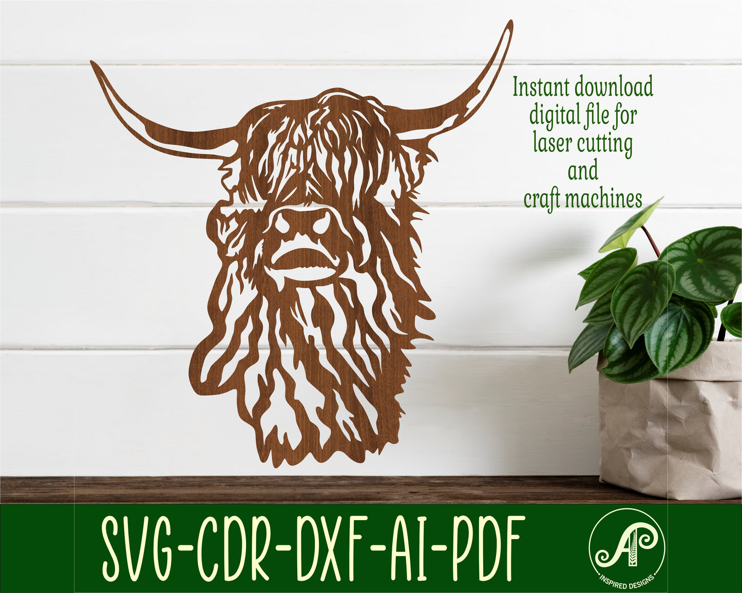 Highland cow wall sign design SVG / DXF / AI / PDF / CDR