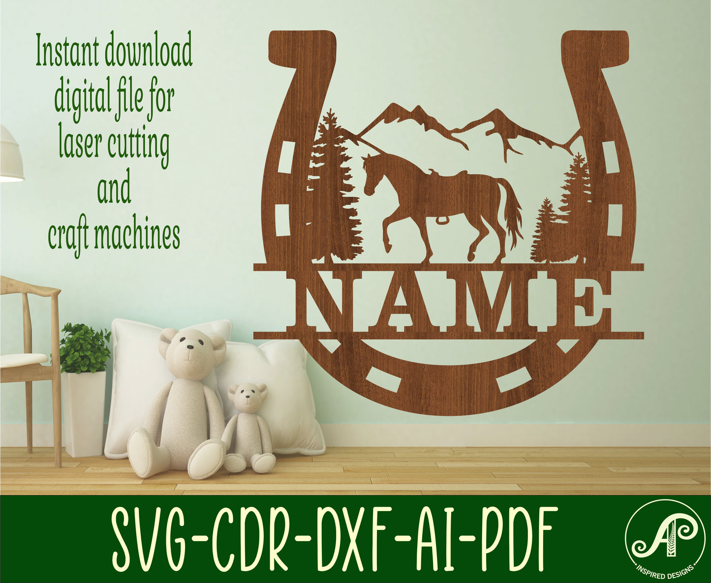 Horse shoe shape name sign SVG / DXF / AI / PDF / CDR