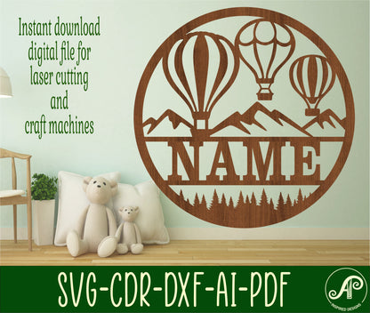 Hot air balloon name wall sign. SVG / DXF / AI / PDF / CDR