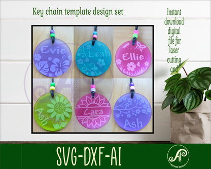 Round flowers theme set, tag designs SVG / DXF / AI