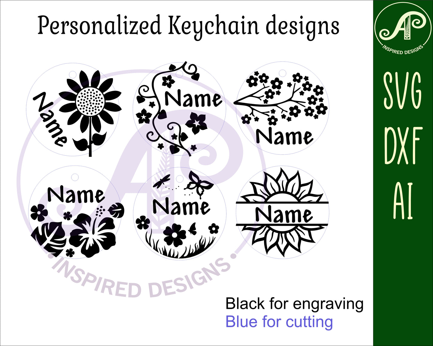 Round flowers theme set, tag designs SVG / DXF / AI