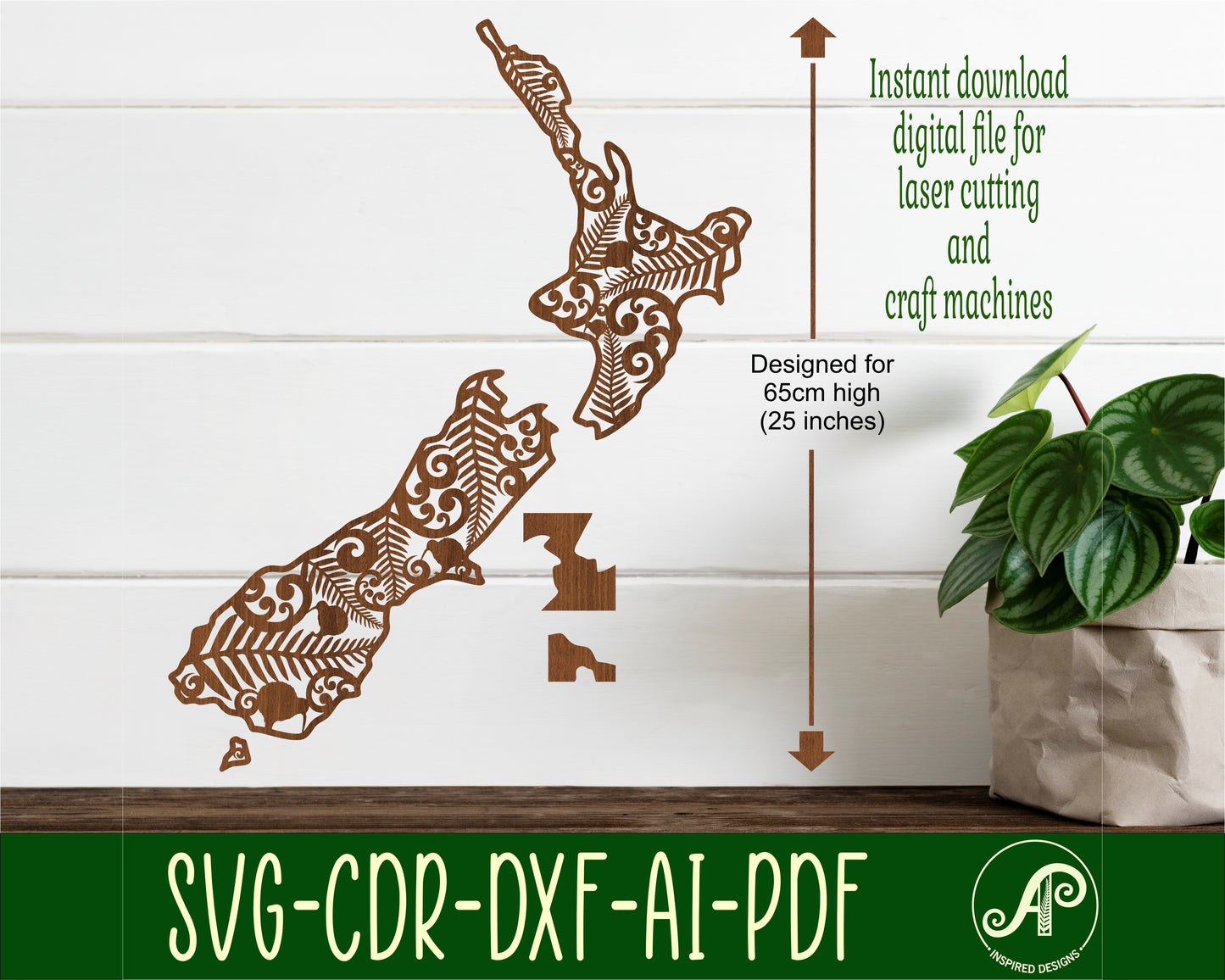 Koru and Fern NZ outline wall sign design SVG / DXF / AI / PDF / CDR