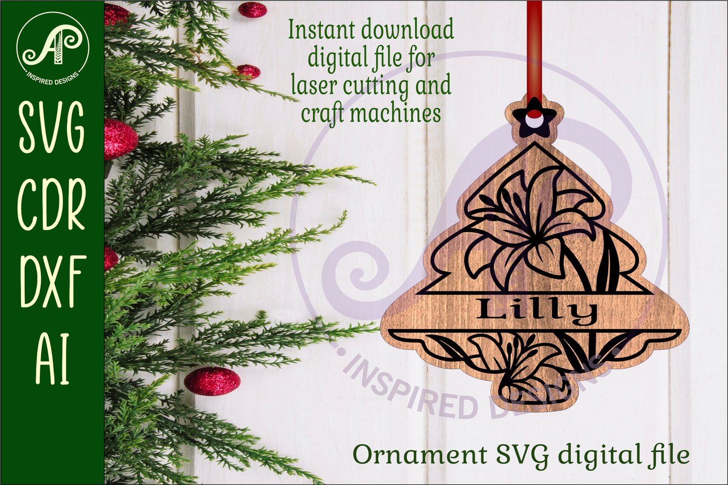 Floral tree engraved ornaments design SVG / DXF / AI