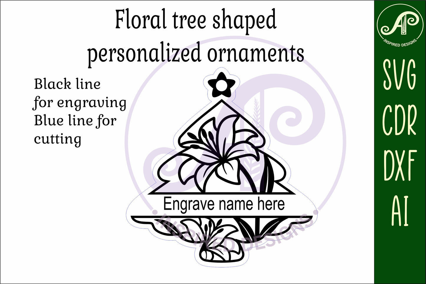 Floral tree engraved ornaments design SVG / DXF / AI