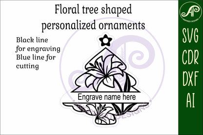 Floral tree engraved ornaments design SVG / DXF / AI