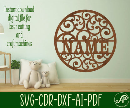 Swirls name wall sign. SVG / DXF / AI / PDF / CDR