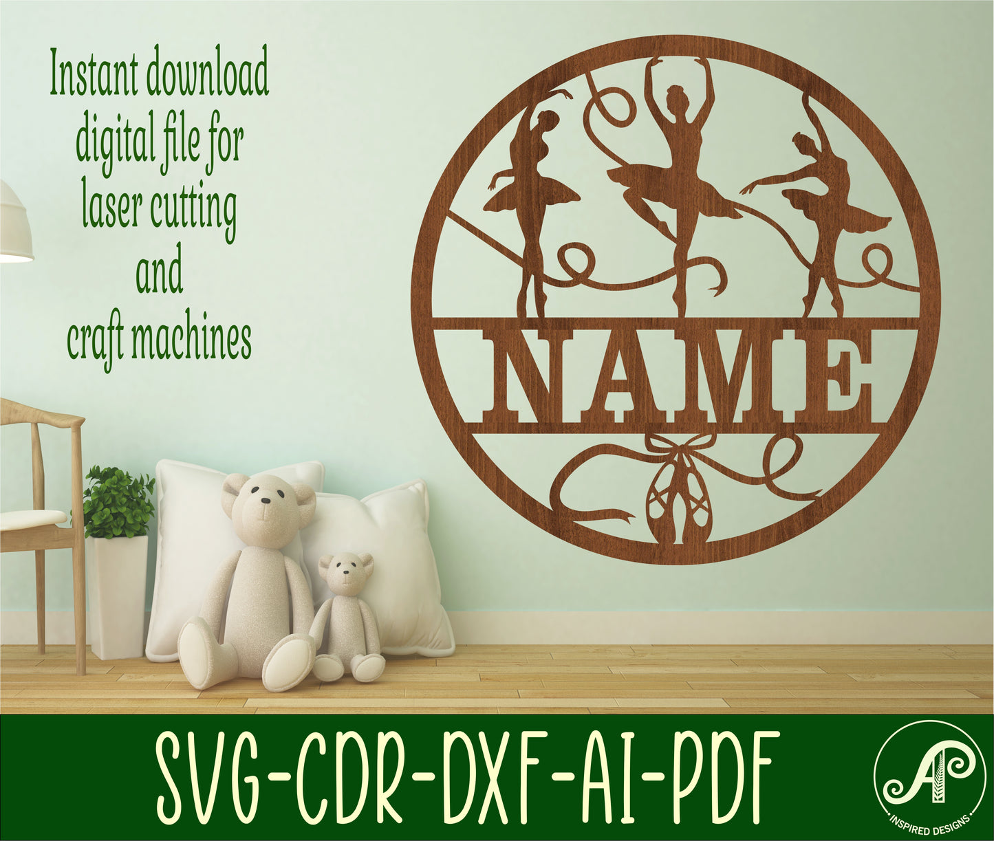 Ballerina name wall sign. SVG / DXF / AI / PDF / CDR