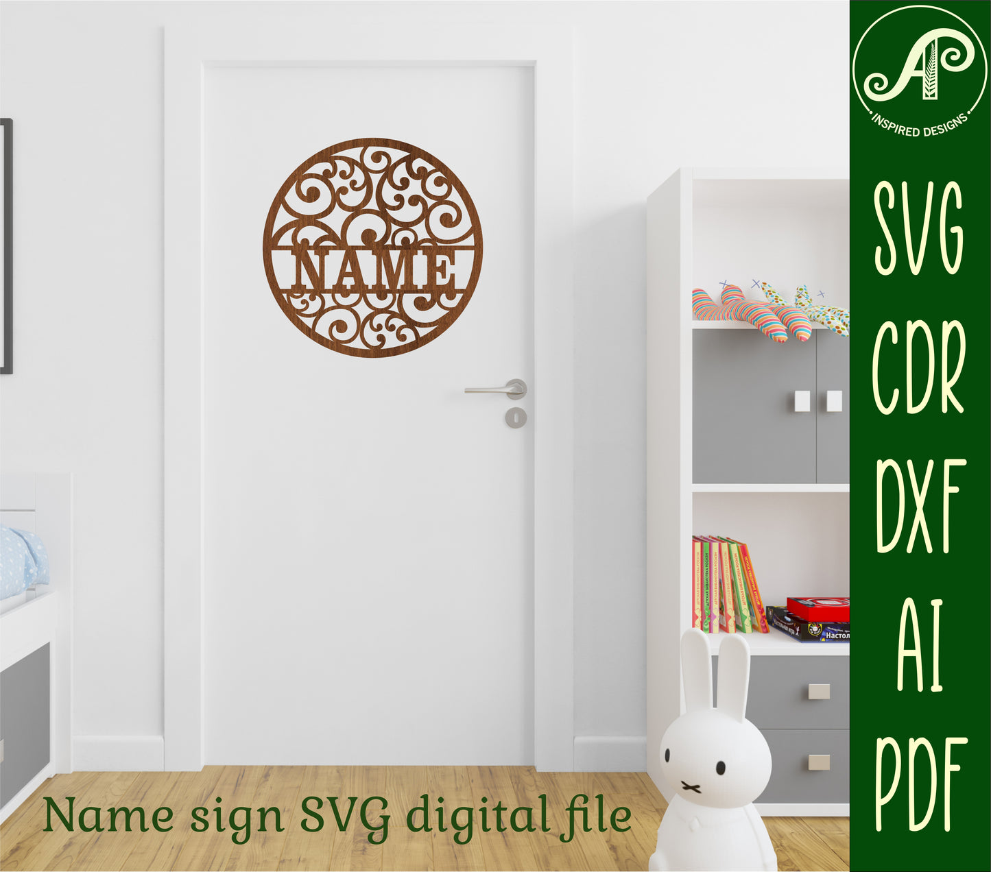 Swirls name wall sign. SVG / DXF / AI / PDF / CDR