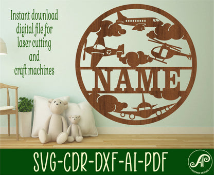 Modern planes name wall sign. SVG / DXF / AI / PDF / CDR