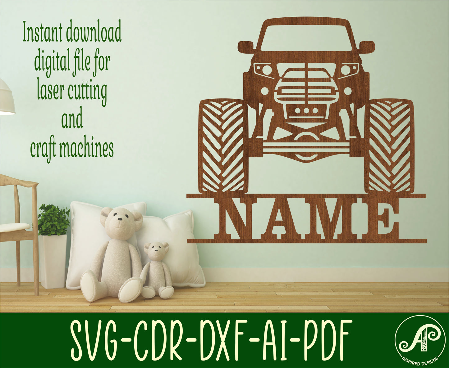 Monster truck shape name sign SVG / DXF / AI / PDF / CDR