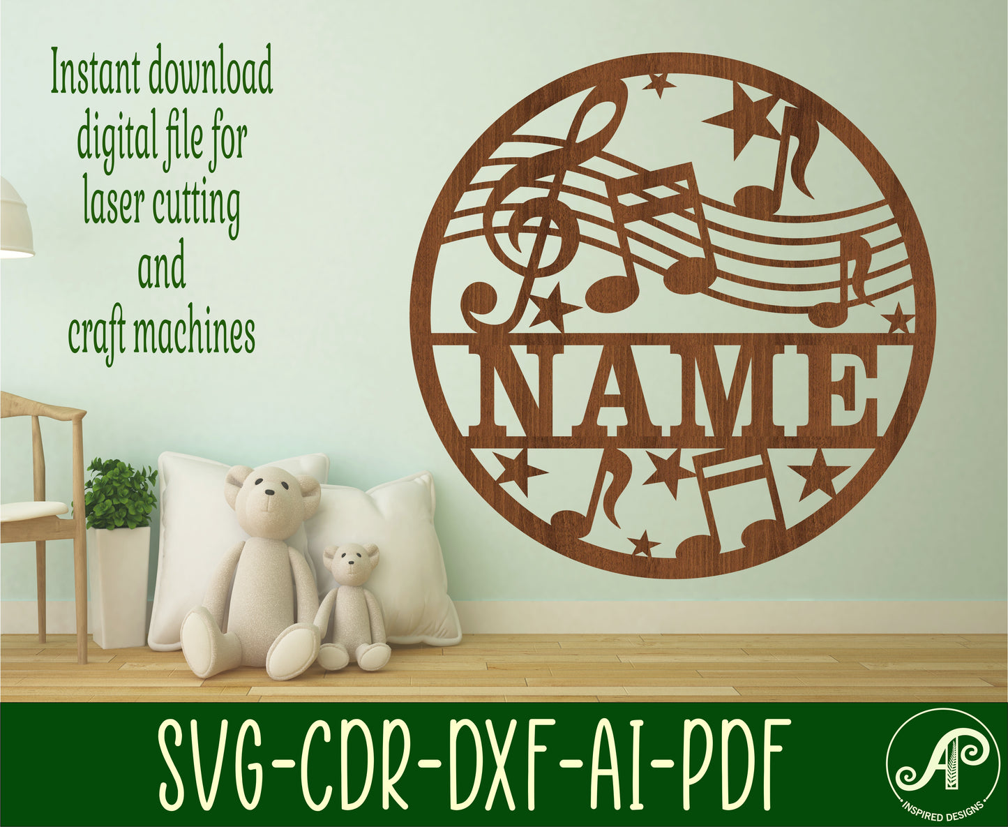 Music name wall sign. SVG / DXF / AI / PDF / CDR