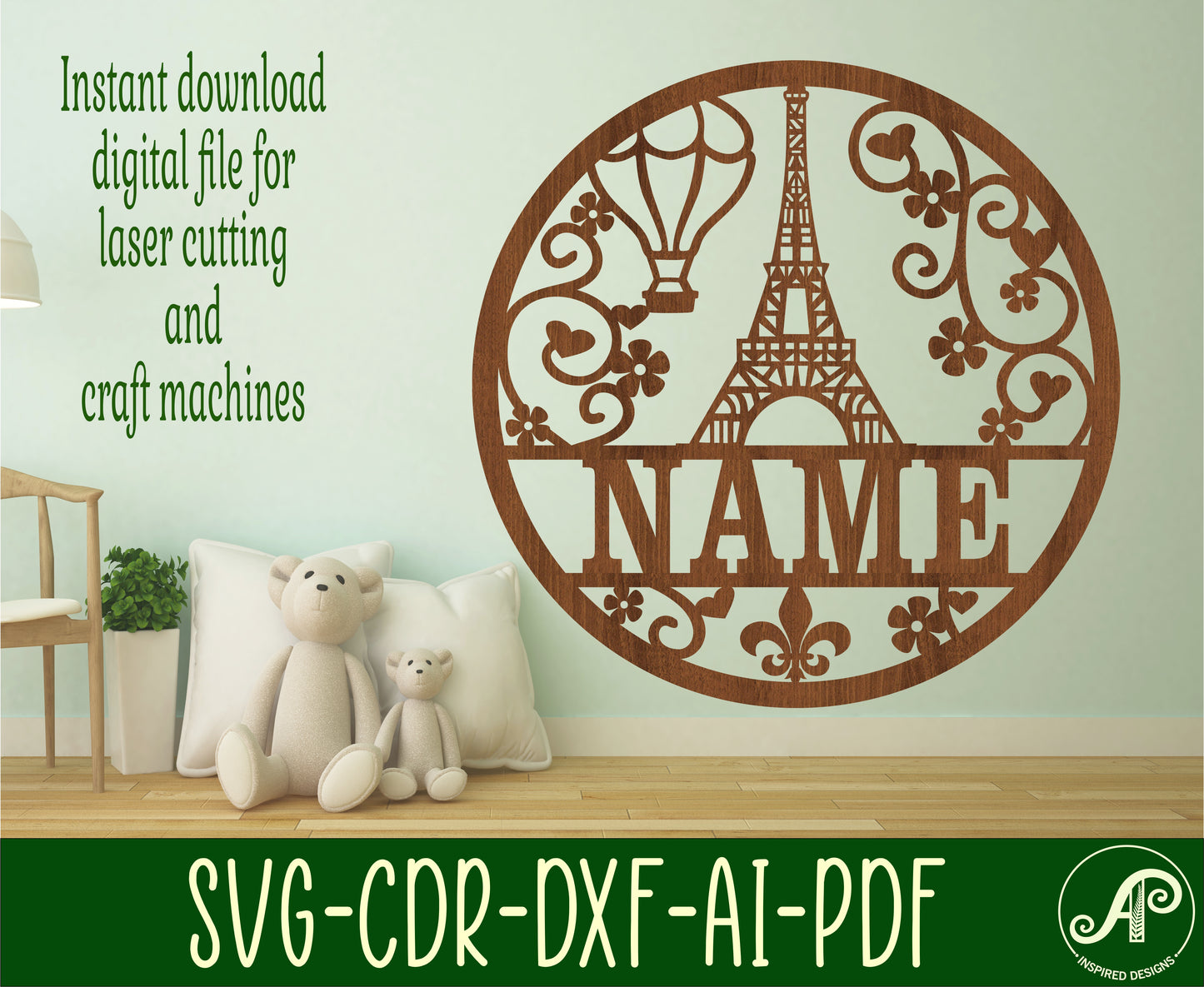 Paris name wall sign. SVG / DXF / AI / PDF / CDR