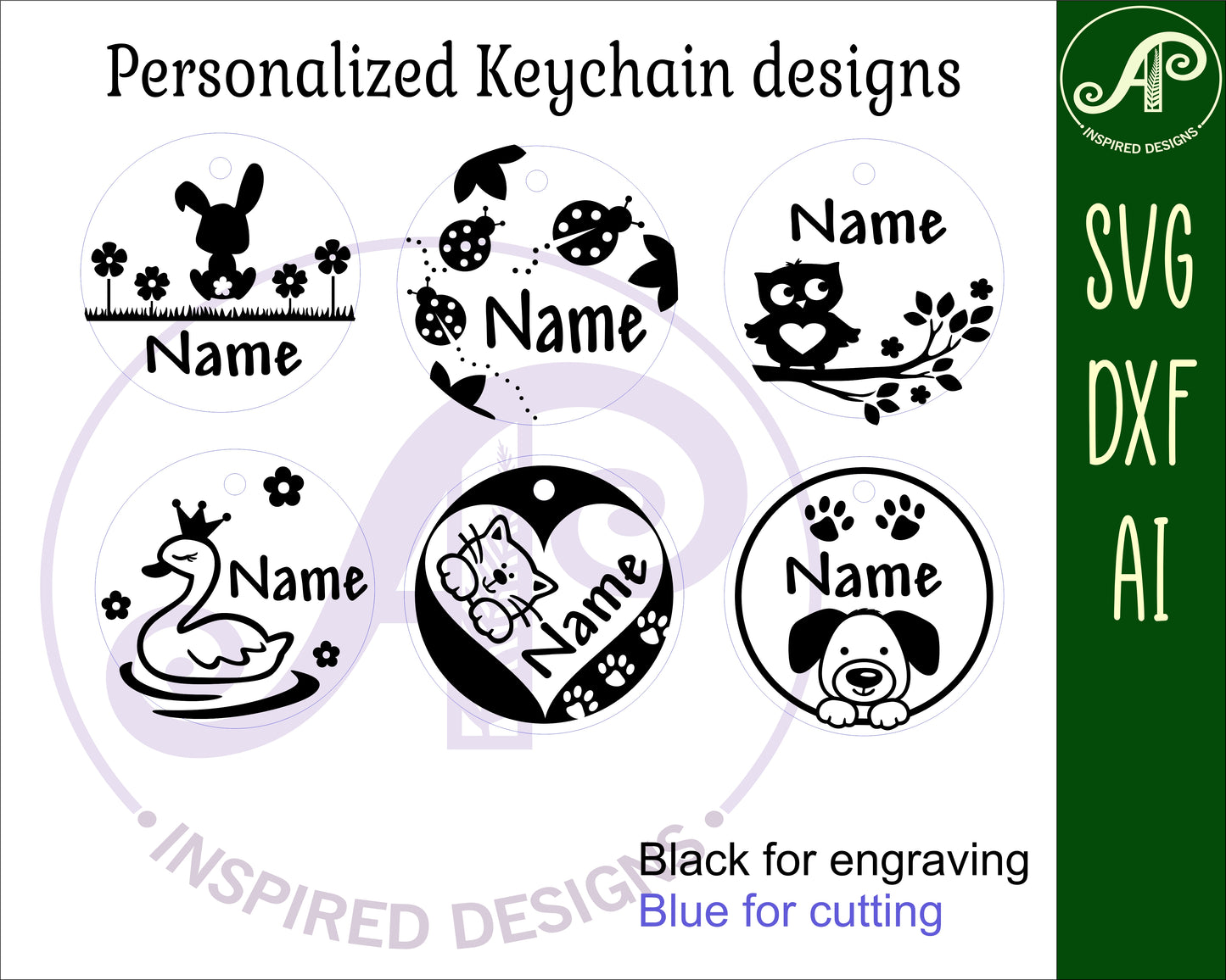 Round animal set 1 tag designs SVG / DXF / AI